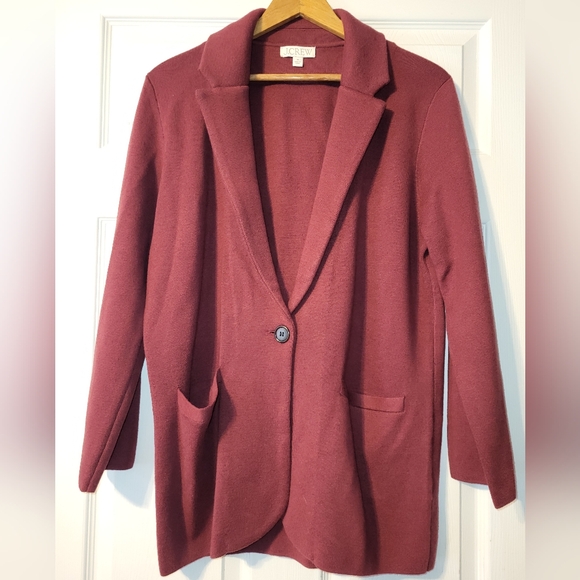 J CREW Cecile Burgundy Knit Blazer Cardigan Size Medium - Picture 1 of 8
